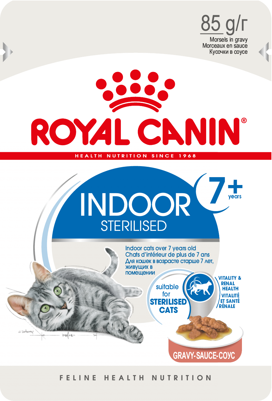 Роял канин влажный для стерилизованных кошек купить. Royal Canin Indoor Sterilised пауч. Роял Канин Индор для кошек. Royal Canin Индор (желе) 12х0,085 кг(пауч). Royal Canin Indoor Sterilised соус пауч 85г.